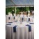 White and blue theme party rental tablecloths