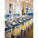 Yellow and blue themed wedding party tablecloths