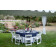 White Premier 114" Tablecloth Blue Overlay