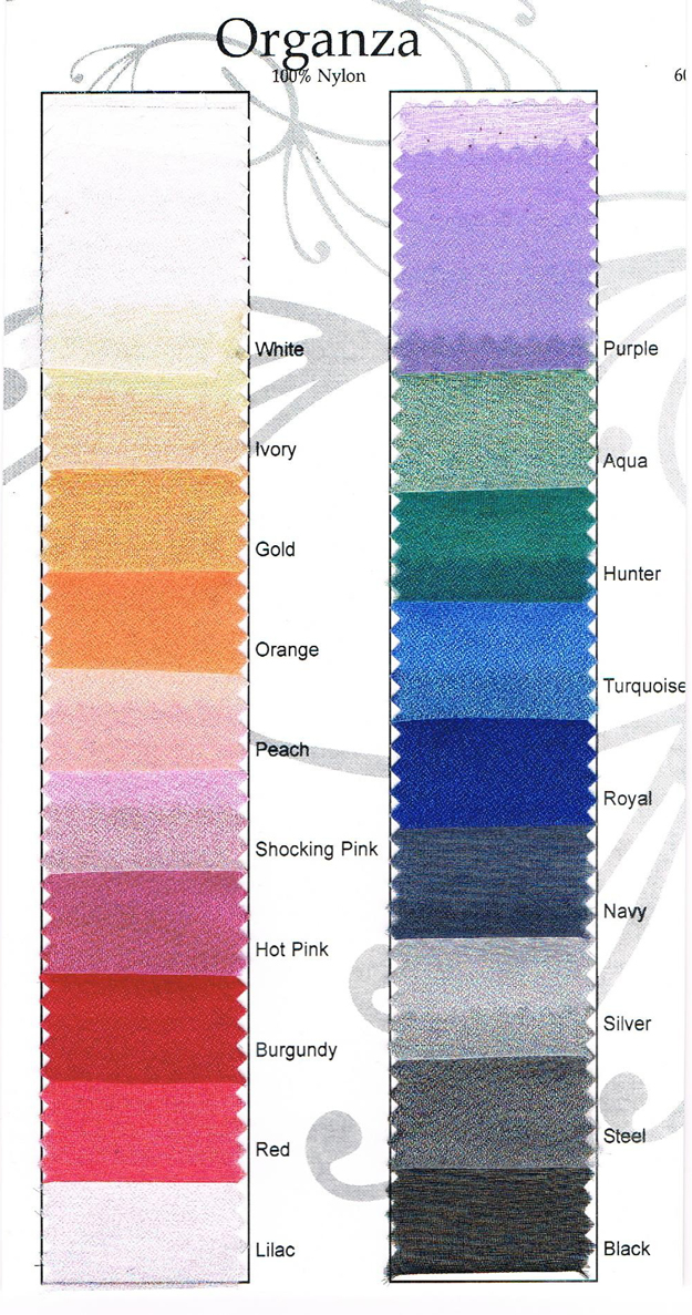 Orgnaza color swatxches for rental